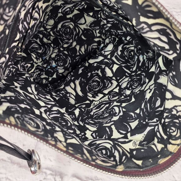 Brighton Women Tassel Shoulder Handbag Burgundy Black Cherry Patent Leather Zip - Picture 4 of 13